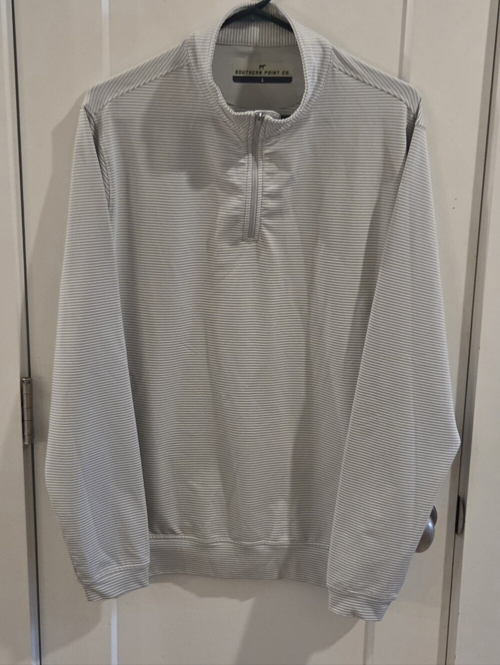 Southern Point Co. Lodge Striped Pullover 1/4-Zip - Size Large - White & Grey